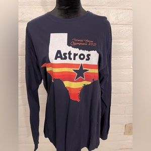 Navy Long Sleeved Crew Neck Houston Astros 2017 World Series T-shirt, sz L, NWOT